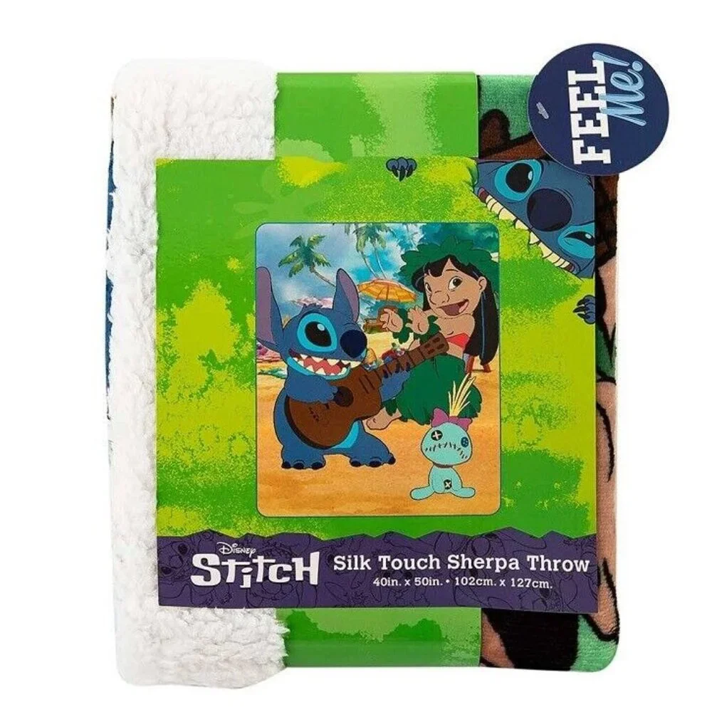 New Lilo and Stitch Beach Party Fleece Throw Gift Blanket Scrump Sherpa Disney